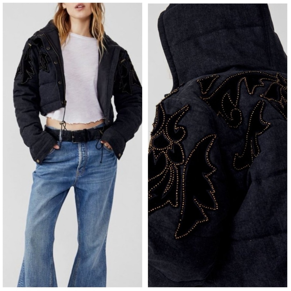 Free People Fleur de Lis Denim Puffer Jacket